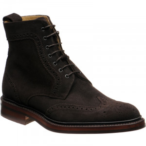 Barker Calder rubber-soled brogue boots in Choc Burnished Suede 