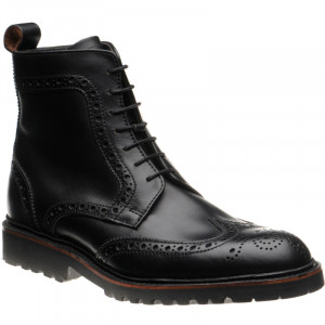 Barker Woodbury rubber-soled brogue boots in Black Waxy Calf 