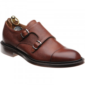 Herring Braybrooke double monk shoes in Dark Leaf Grain 