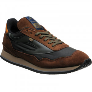 Herring Ensign Trainer rubber-soled trainers in Brown Calf Suede and Green Waxed Cotton 