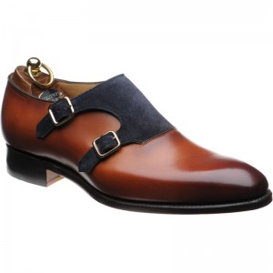Herring Faversham double monk shoes in Chestnut and Navy 
