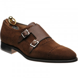 Herring Montford double monk shoes in Brown Grain and Suede 