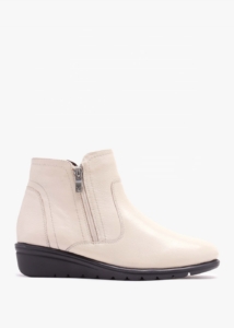 CAPRICE Beige Patent Leather Low Wedge Ankle Boots