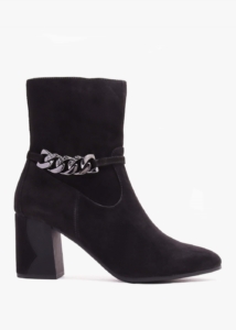CAPRICE Black Suede Chain Detail Block Heel Ankle Boots