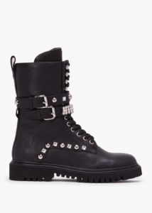DANIEL Ella Black Leather Embellished Ankle Boots