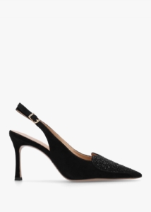 DANIEL Elove Black Suede Crystal Heart Toe Cap Heeled Sling Backs 