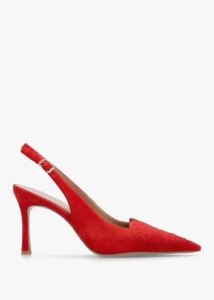 DANIEL Elove Red Suede Crystal Heart Toe Cap Heeled Sling Backs 