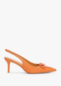DANIEL Eppie Orange Leather Mid Heel Sling Back Shoes 