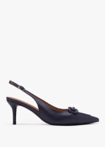 DANIEL Eppie Navy Leather Mid Heel Sling Back Shoes 
