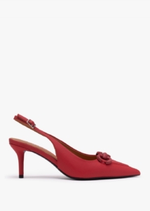 DANIEL Eppie Red Leather Mid Heel Sling Back Shoes 