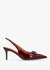 DANIEL Eppie Burgundy Patent Leather Mid Heel Sling Back Shoes 