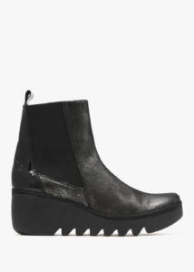 FLY LONDON Bagu Silver Black Leather Wedge Chelsea Boots