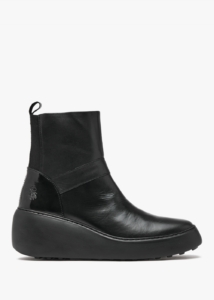 FLY LONDON Doxe Black Leather Wedge Boots