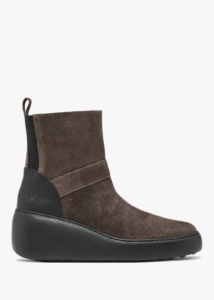 FLY LONDON Doxe Anthracite Black Suede Wedge Boots