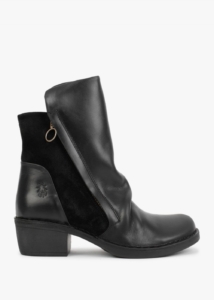 FLY LONDON Mely Black Leather & Suede Ankle Boots