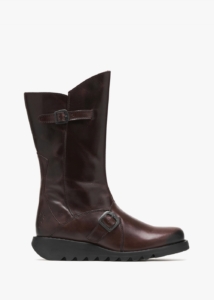 FLY LONDON Mes II Wine Leather Low Wedge Calf Boots