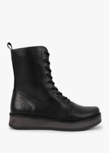 FLY LONDON Rami Black Leather Lace Up Ankle Boots