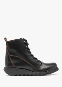 FLY LONDON Sore Black Red Leather Ankle Boots