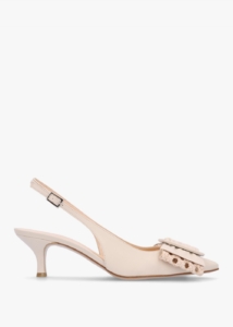 DANIEL Galina Cream Leather Raffia Bow Heeled Sling Backs 