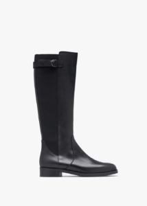 DANIEL Gianna Black Leather Elastic Back Knee Boots