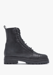DANIEL Grace Black Leather Chain Detail Ankle Boots