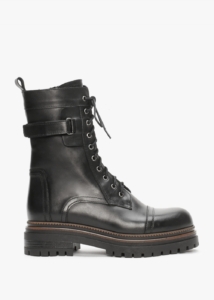 DANIEL Idris Black Leather Ankle Strap Biker Boots