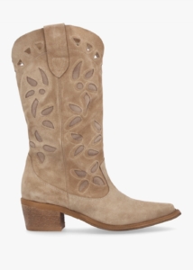DANIEL Kubra Cutout Beige Suede Calf Height Cowboy Boots