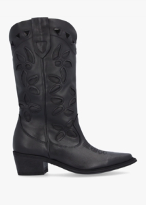 DANIEL Kubra Cutout Black Leather Calf Height Cowboy Boots