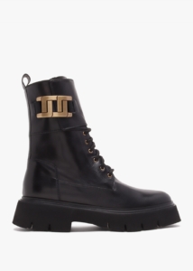 LUCA GROSSI Black Leather Chunky Tall Biker Boots
