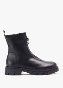 DANIEL Lippy Black Leather Front Zip Ankle Boots