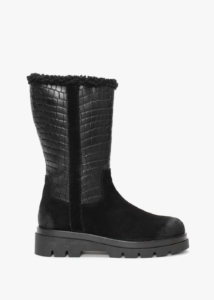 MANAS Black Suede Moc Croc Calf Boots