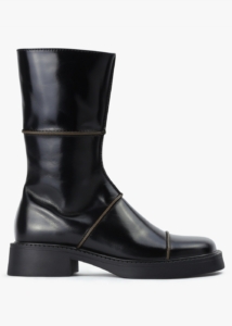 MIISTA Dahlia Black Leather Square Toe Calf Boots