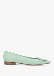 DANIEL Nala Green Leather Pointed Toe Flat Pumps 