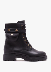 LAUREN RALPH LAUREN Cammie Black Leather Biker Ankle Boots