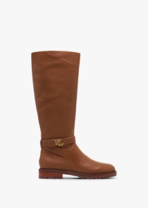 LAUREN RALPH LAUREN Hallee Polo Tan Leather Knee Boots