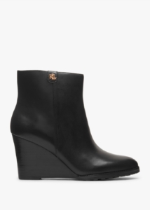 LAUREN RALPH LAUREN Shaley Black Leather Wedge Ankle Boots