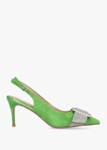 DANIEL Samantha Green Suede Diamante Buckle Heeled Sling Backs 