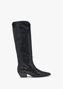 DANIEL Skira Black Leather Moc Croc Western Knee Boots
