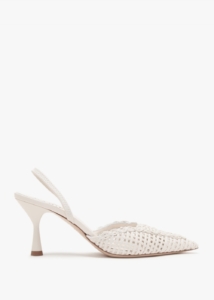 DANIEL Tiffi White Leather Woven Sling Back Mid Heel Shoes 