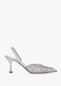 DANIEL Tiffi Silver Leather Woven Sling Back Mid Heel Shoes 