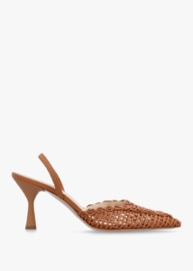 DANIEL Tiffi Tan Leather Woven Sling Back Mid Heel Shoes 