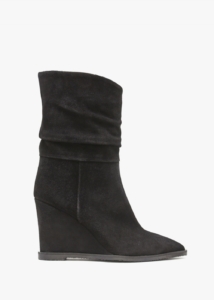 DANIEL Tully Black Suede Rouched Wedge Calf Boots