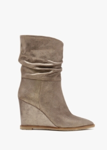 DANIEL Tully Metallic Taupe Suede Rouched Wedge Calf Boots