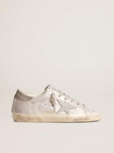 Golden Goose - Super-star Sneakers In Gray-white Glitter-effect Leather With Leather Star, Woman, 