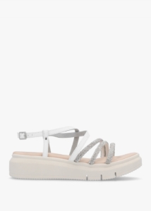 DANIEL Clematis White Leather Diamante Cross Strap Sandals 