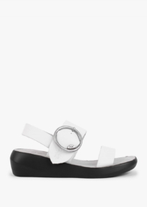 FLY LONDON Bani Off White Leather Big Buckle Sandals 