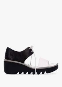 FLY LONDON Bilu White Black Wedge Sandals Colour: Black Leather, 