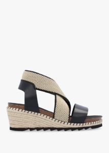 DANIEL Iwedge Black Leather Elasticated Cross Strap Wedge Sandals Colo
