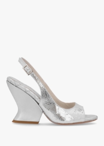DANIEL Margot Silver Leather Reptile Sculpted Wedge Sandals 