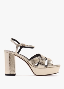 SHOE THE BEAR Nova Strap Gold Leather Platform Block Heel Sandals 